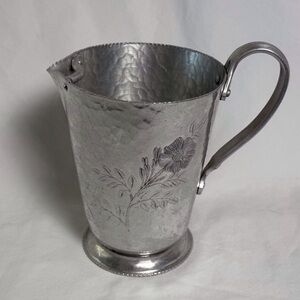 Vintage Silver Colored Hammered Aluminum Pitcher/Vase